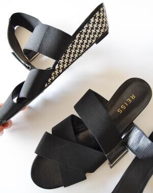 Reiss Black Ankle Strap Wedge Sandal Size 9